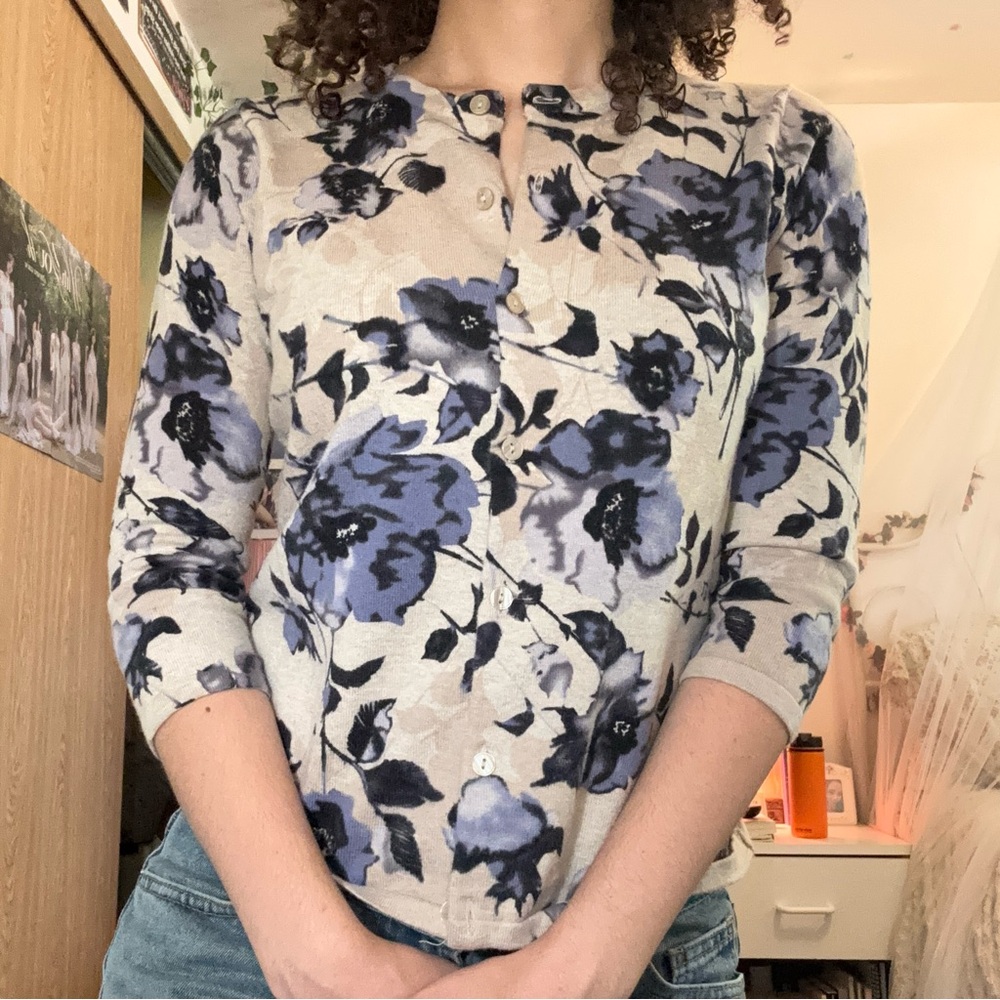 Floral print button up cardigan